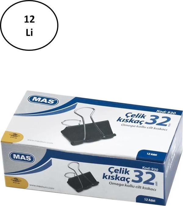 Mbb E-Ticaret Mas Omega Çelik Kıskaç Siyah 32 Mm 12'Li - Image 1