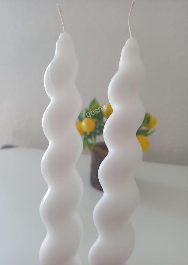 2'li Beyaz Italyan Burgulu Şamdan Soya Mumu Doğal Kokulu Uzun Çubuk Konik Burgu Spiral Mum Dekoratif - Image 1