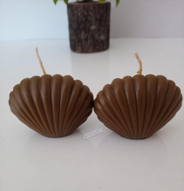 2'li Kahverengi Mini İstiridye Deniz Kabuğu 1. Kalite Doğal Kokulu Mum Dekoratif - Image 1