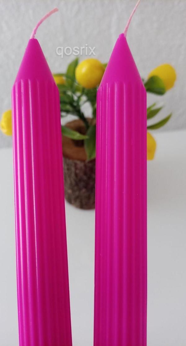2'li Pembe Fuşya Şamdan Mumu 1. Kalite Doğal Kokulu Uzun Çubuk Konik Mum Dekoratif - Image 1