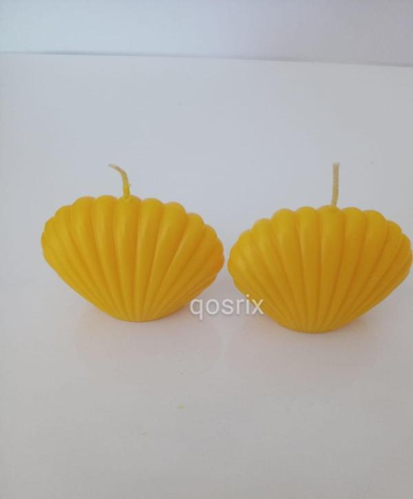 2'li Sarı Mini İstiridye Deniz Kabuğu 1. Kalite Doğal Kokulu Mum Dekoratif - Image 1