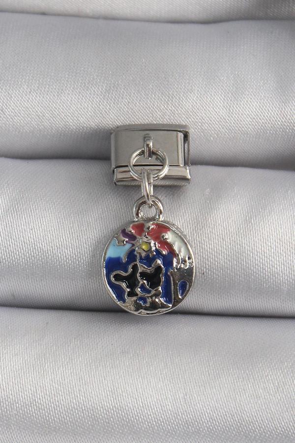 316L Çelik Gümüş Renk Sallantı Dünya Model Nomination Charm - TJ-BC1117 - Image 1