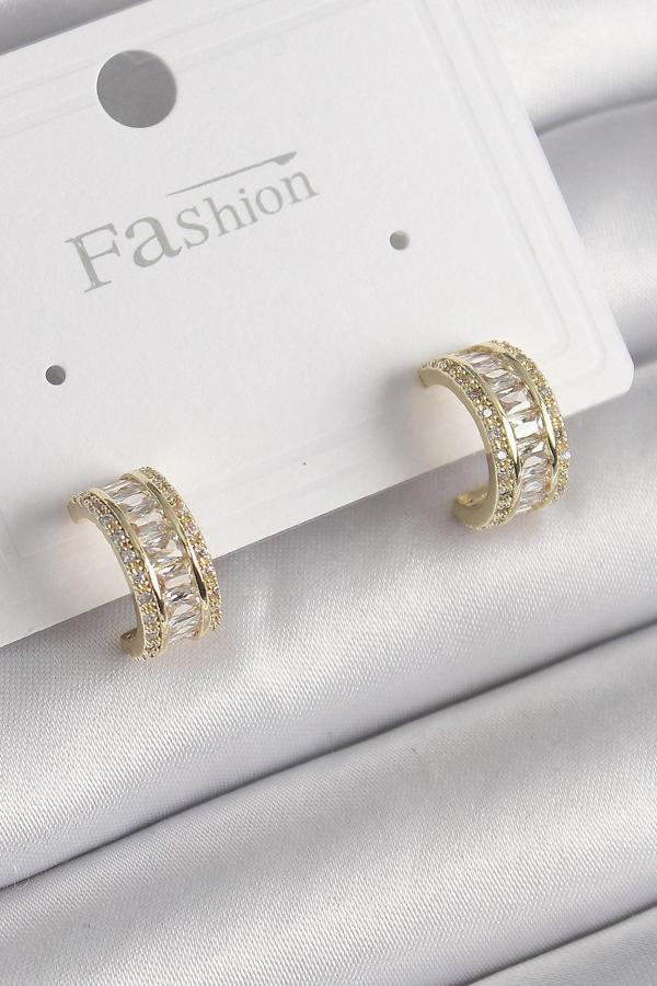 Pirinç Gold Renk Zirkon Taşlı Halka Model Kadın Küpe - TJ-BKP9987 - Image 1