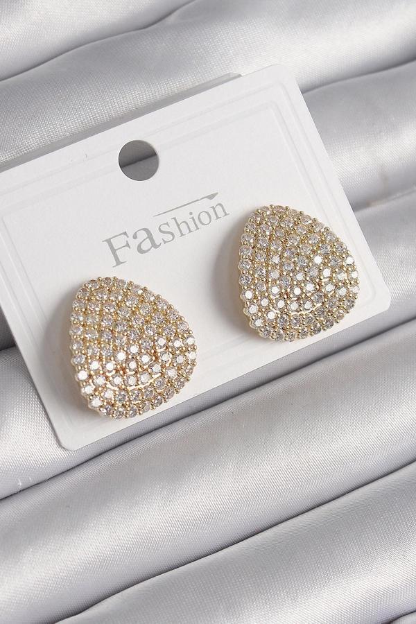 Pirinç Gold Renk Zirkon Taşlı Plaka Model Kadın Küpe - TJ-BKP9979 - Image 1