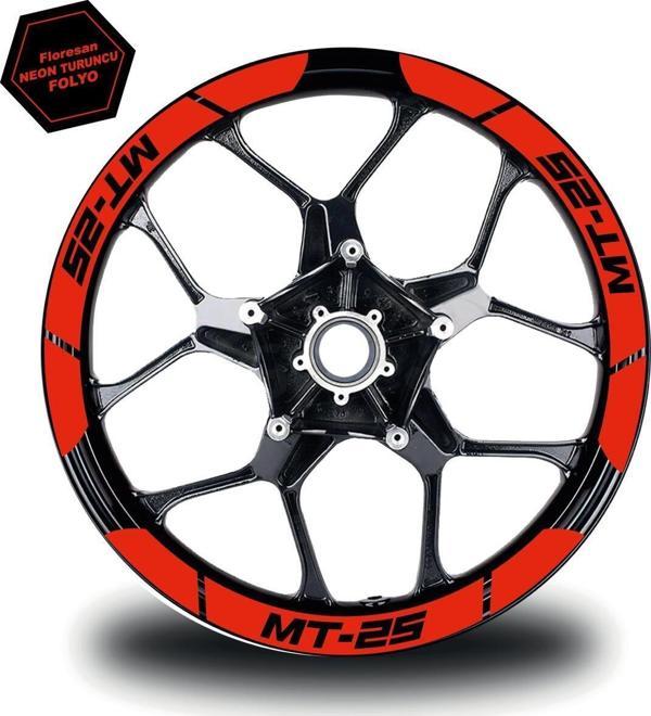 Neon Turuncu Yamaha MT-25 Geniş Jant Sticker Etiket Modeli - Image 1