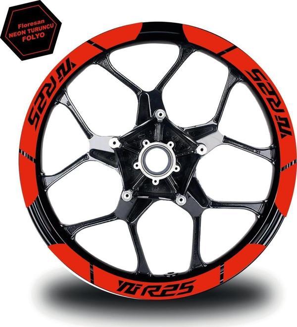 Neon Turuncu Yamaha YZF R25 Geniş Jant Sticker Etiket Modeli - Image 1