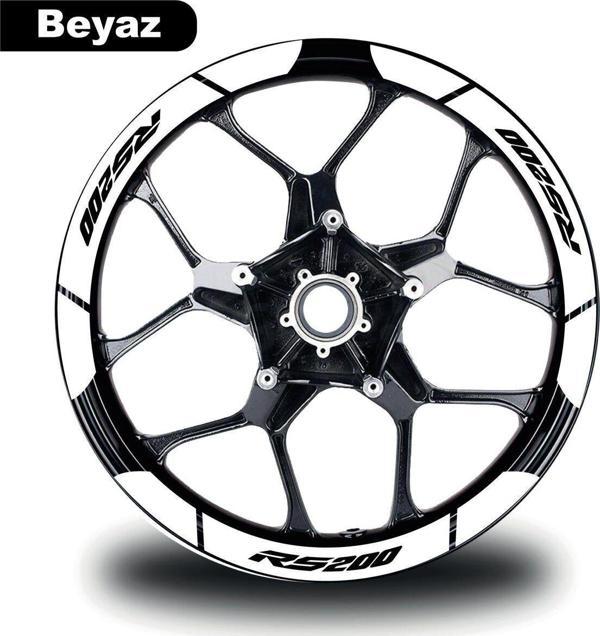 Beyaz Bajaj Pulsar RS200 Geniş Jant Sticker Etiket Modeli - Image 1