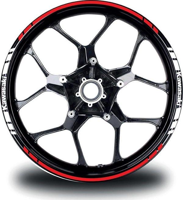 Kawasakı Yazılı Kısa Yazısız Uzun Dış Şerit 16'lı Çift Renk Jant Sticker Modeli - Image 1