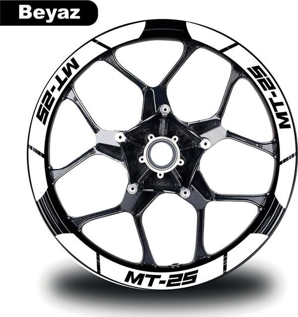 Beyaz Yamaha MT-25 Geniş Jant Sticker Etiket Modeli - Image 1