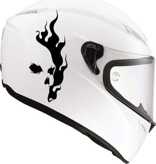 Tek Renk Alevli Kafatası (Flaming Skull Helmet Stickers) Kask Sticker Etiket Modeli - Image 1