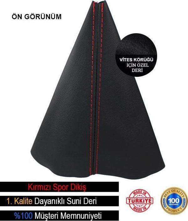 Renault Kangoo İle Uyumlu Siyah Deri Özel Tasarım Kırmızı Spor Dikiş Vites Körüğü - Image 1
