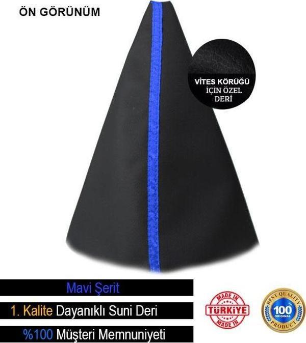 Volkswagen Bora İle Uyumlu Siyah Deri Özel Tasarım Mavi Şerit Spor Dikiş Vites Körüğü - Image 1