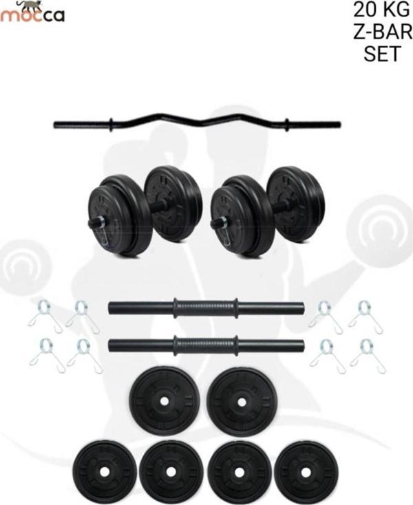 Moccastyle 20 Kg Z-Bar Halter Seti Ve Dambıl Seti Ağırlık Fitness Seti - Image 1