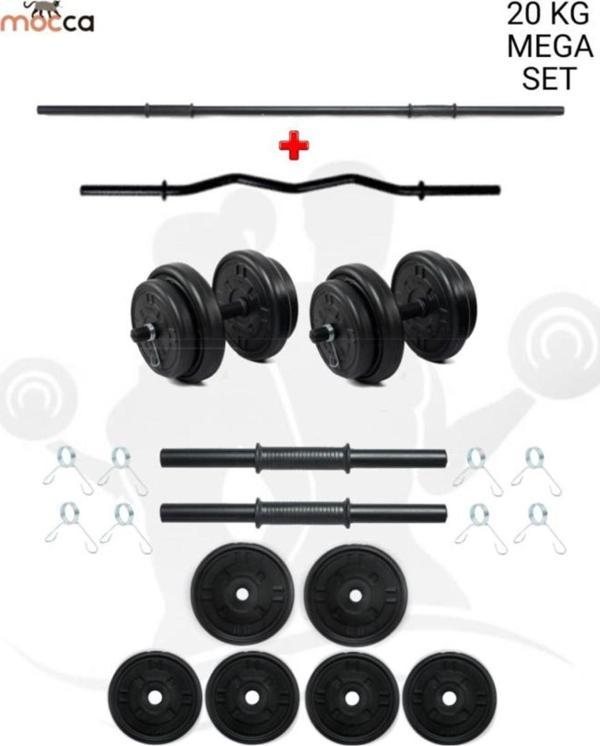 Moccastyle 20 Kg Z-Barlı Megaset Halter Seti Ve Dambıl Seti Ağırlık Fitness Seti - Image 1