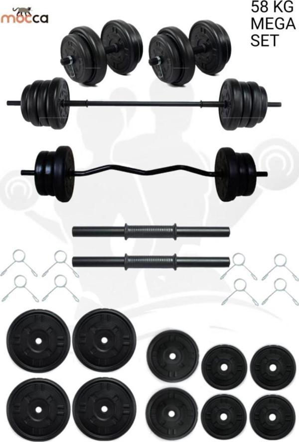 Moccastyle 58 Kg Z-Barlı Megaset Halter Seti Ve Dambıl Seti Ağırlık Fitness Seti - Image 1