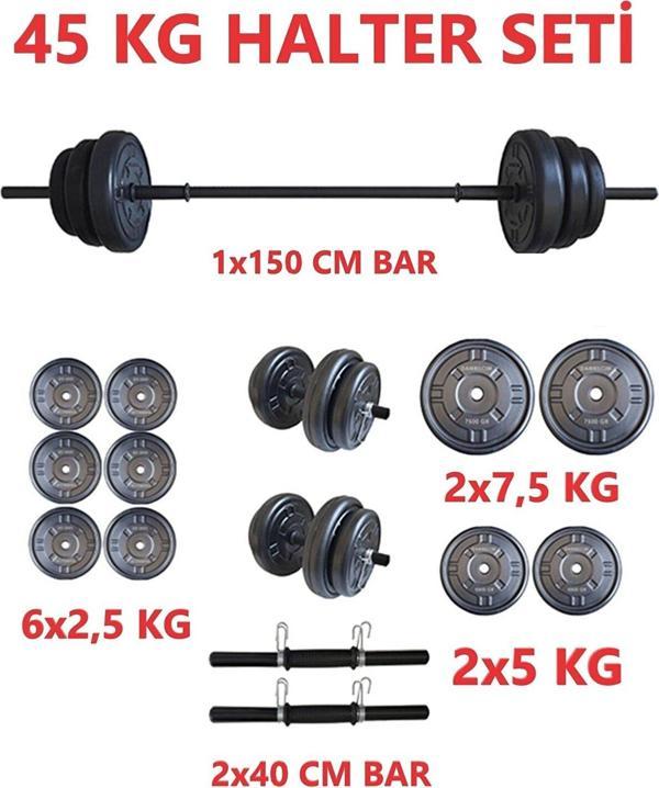 Moccastyle 45 Kg Moccadiamond 45 Kg Halter Seti Dambıl Seti Ağırlık Ve Vücut Geliştirme (40 Kg Plaka Ağırlığı) - Image 1