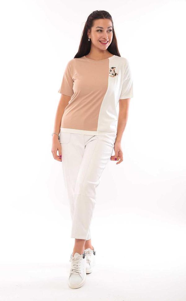 Sistas Kadın Bisiklet Yaka Kısa Kol Bluz 3049 Camel - Image 1