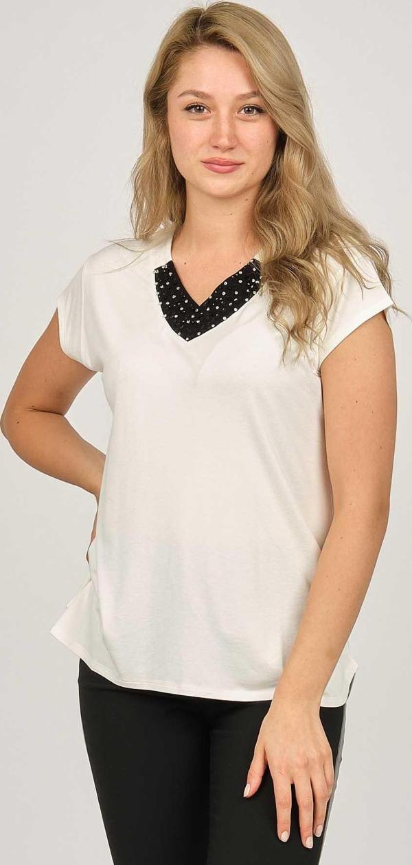 Sistas Kadın İşlemeli V Yaka Bluz 6690122 Ekru - Image 1