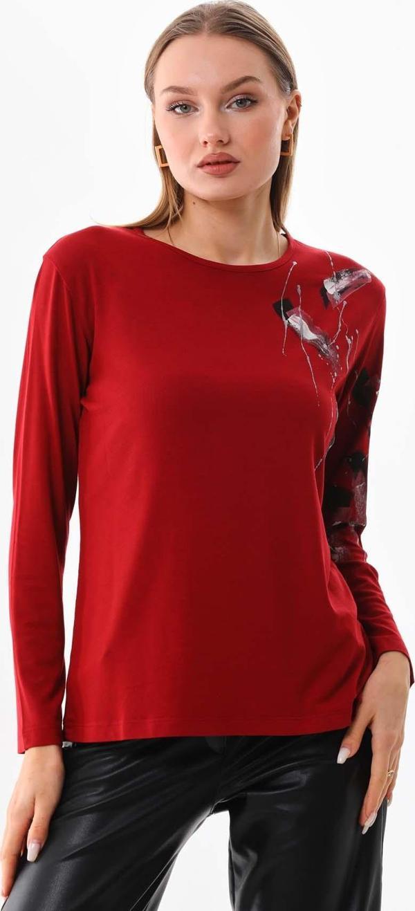 Sistas Kadın Desenli Bisiklet Yaka Uzun Kol Bluz 23598 Bordo - Image 1