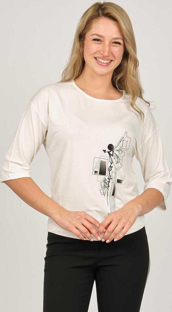 Sistas Kadın Desenli Bluz 6690208 Ekru - Image 1