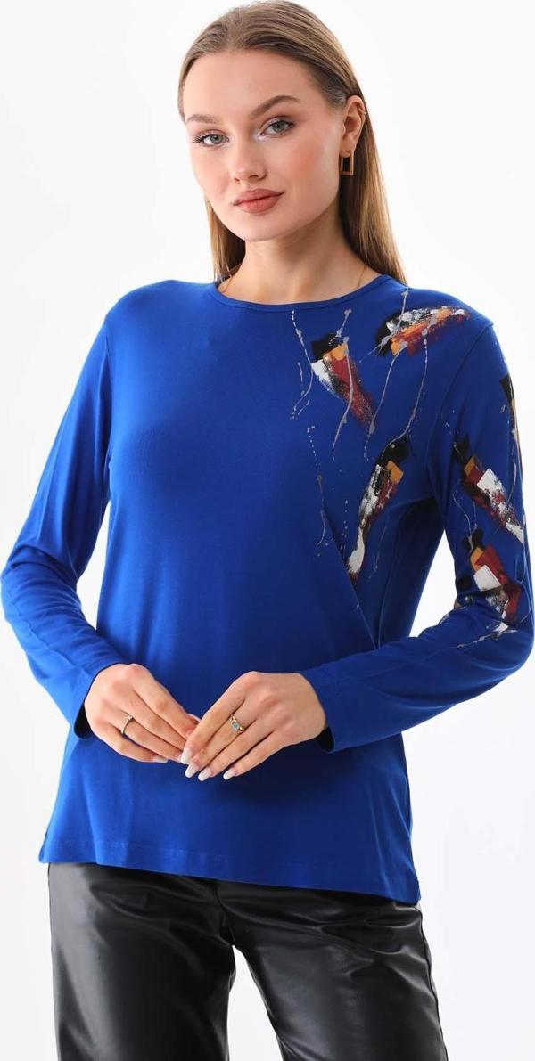 Sistas Kadın Desenli Bisiklet Yaka Uzun Kol Bluz 23598 Saks - Image 1