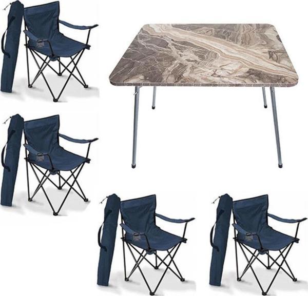 MoccaStyle 60Cm x 80Cm  Katlanır Masa + 4 Adet Kamp Sandalyesi  Mavi-Lacivert - Image 1