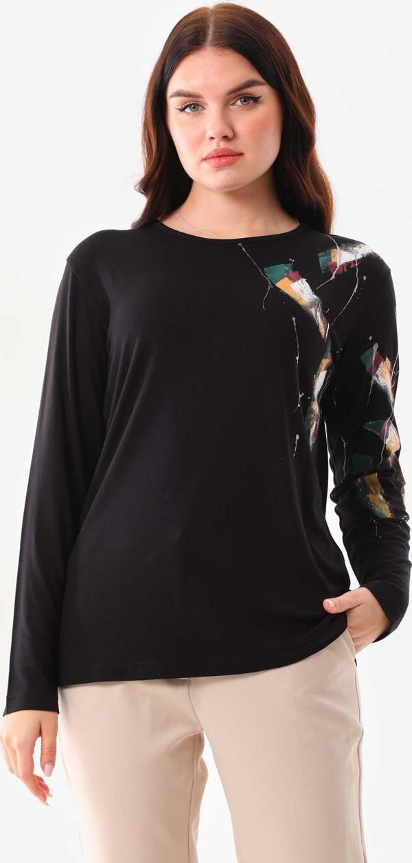 Sistas Kadın Desenli Bisiklet Yaka Uzun Kol Bluz 23598 Siyah - Image 1