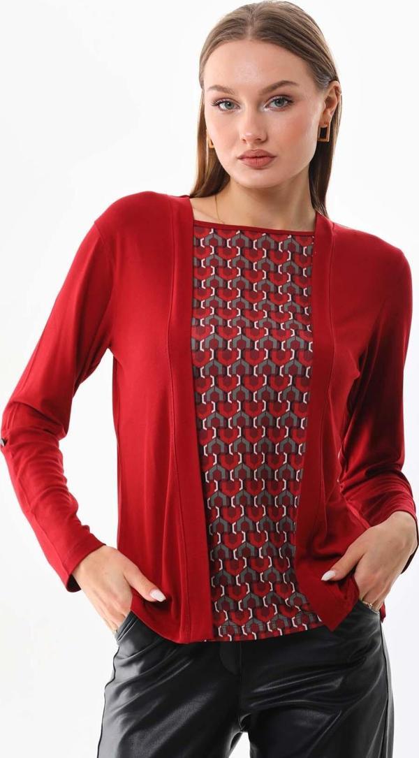 Sistas Kadın Desenli Uzun Kol Bluz 23525 Bordo - Image 1