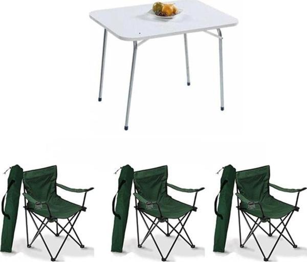 Bofigo 60x80 Katlanır Masa + 3 Adet Kamp Sandalyesi Katlanır Sandalye Piknik Plaj Sandalyesi Yeşil - Image 1