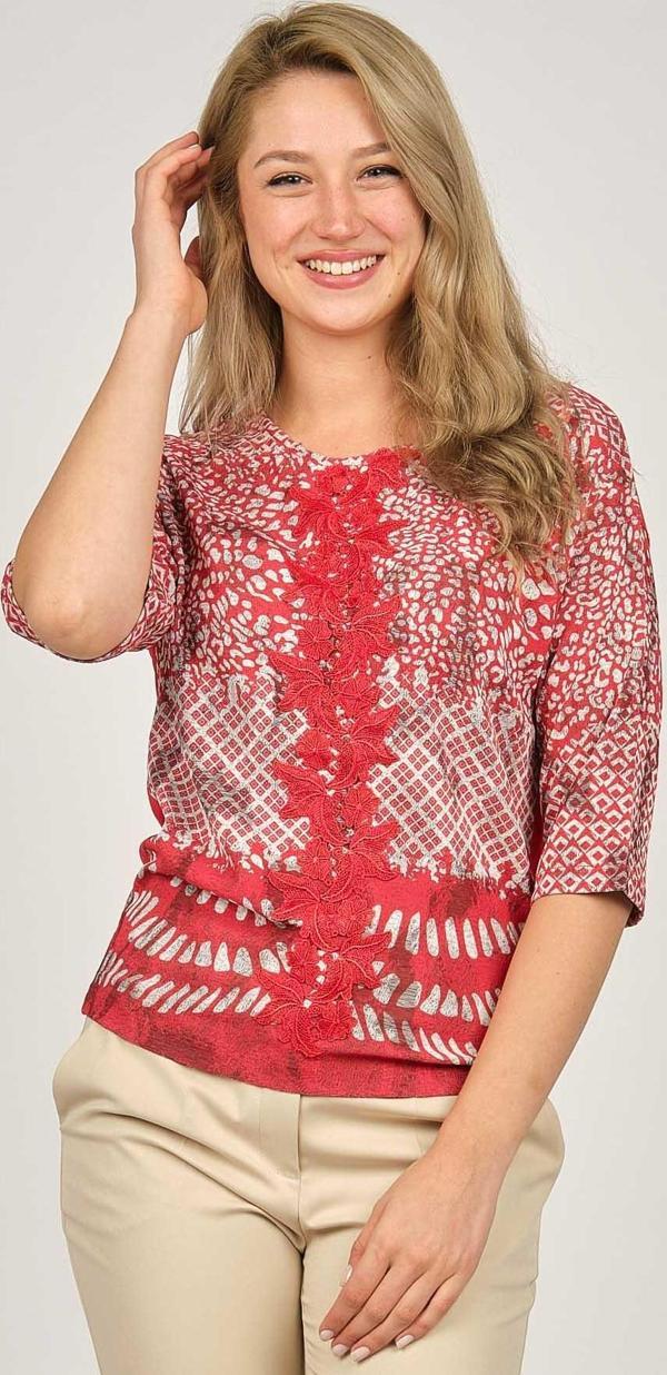 Sistas Kadın İşlemeli Bisiklet Yaka Bluz 6690218 Mercan - Image 1