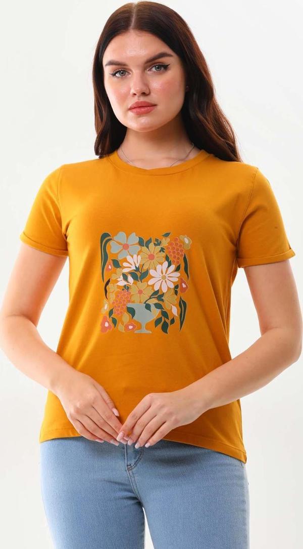Sistas Kadın Bisiklet Yaka Pamuklu Kısa Kol Bluz 23115 Safran - Image 1