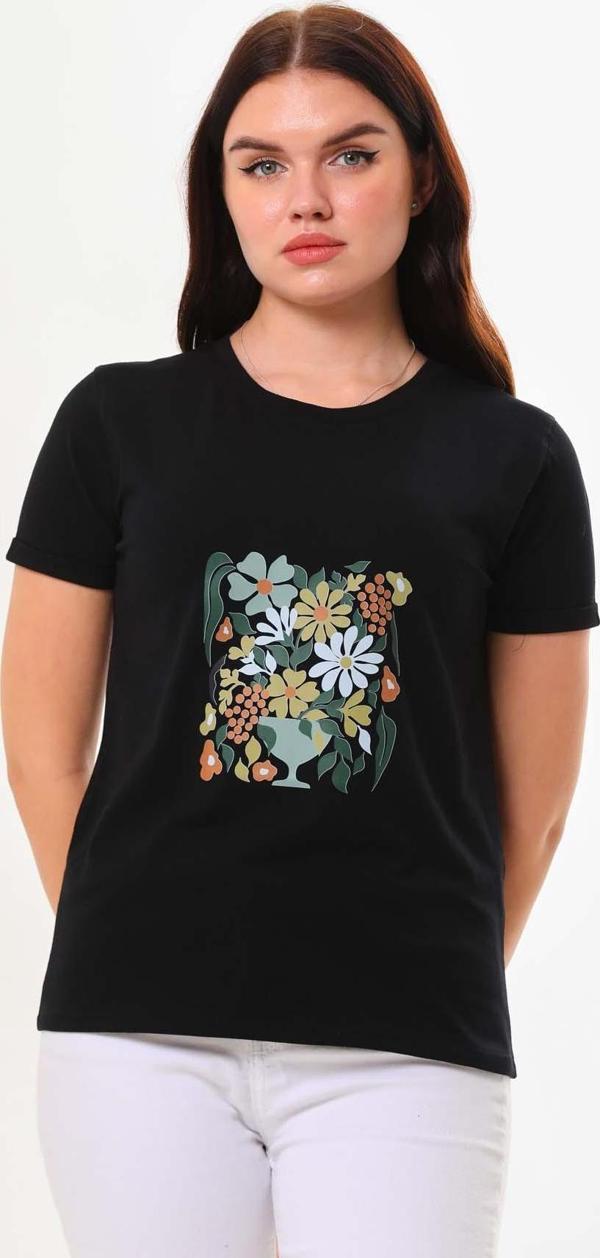 Sistas Kadın Bisiklet Yaka Pamuklu Kısa Kol Bluz 23115 Siyah - Image 1