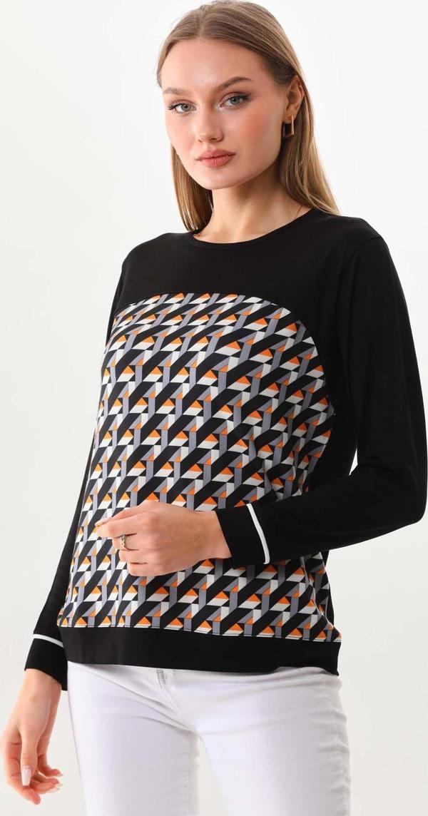 Sistas Kadın Desenli Uzun Kol Bluz 23618 Siyah - Image 1
