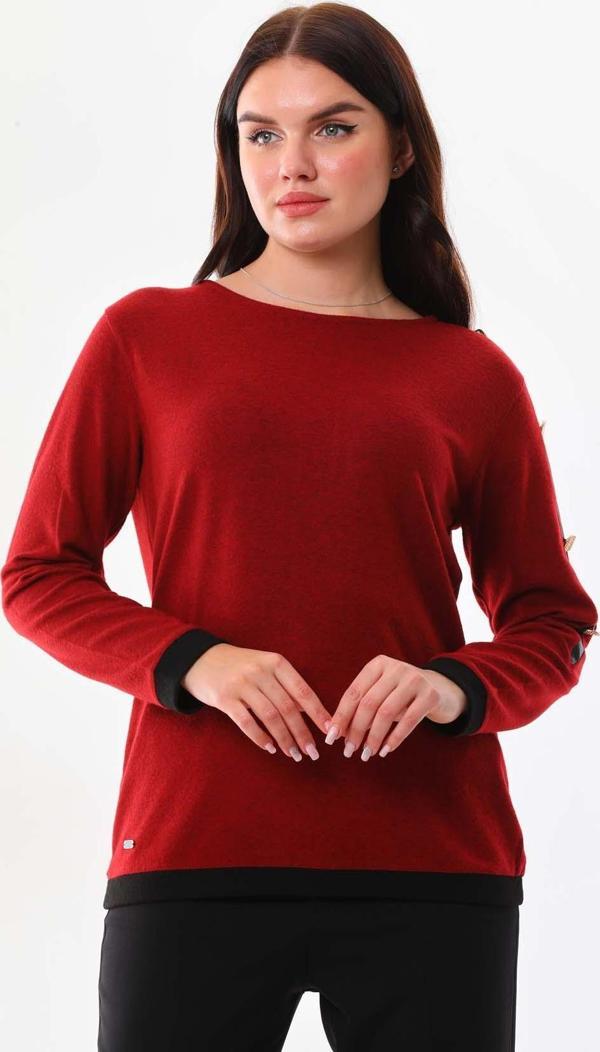 Sistas Kadın Tek Kol Düğme Detaylı Uzun Kol Bluz 23527 Bordo - Image 1