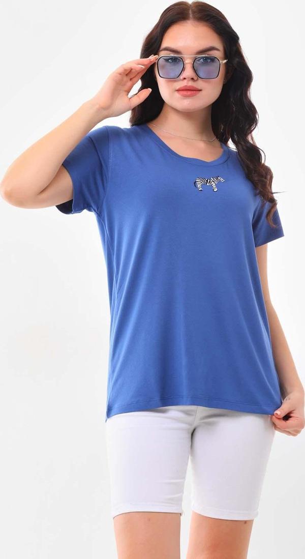 Sistas Kadın Zebra Desenli Kısa Kol Bluz 23118 Indigo - Image 1