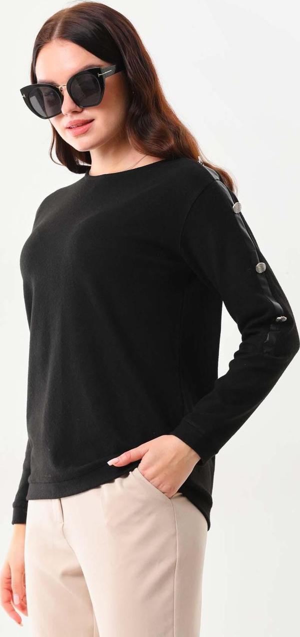 Sistas Kadın Tek Kol Düğme Detaylı Uzun Kol Bluz 23527 Siyah - Image 1