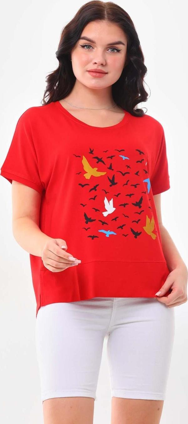 Sistas Kadın Desenli Kısa Kol Bluz 23141 Kırmızı - Image 1