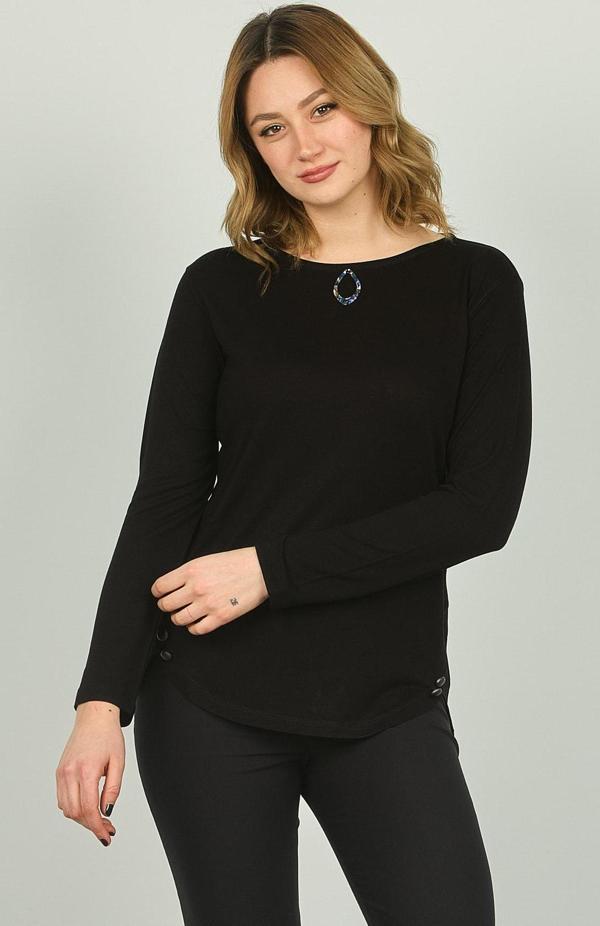 Sistas Kadın Süs Düğmeli Uzun Kol Bluz 23538 Siyah - Image 1