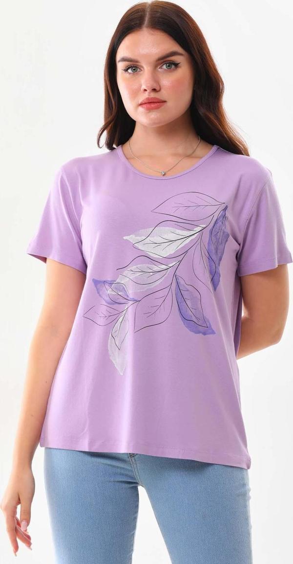 Sistas Kadın Desenli Kısa Kol Bluz 23143 Lila - Image 1