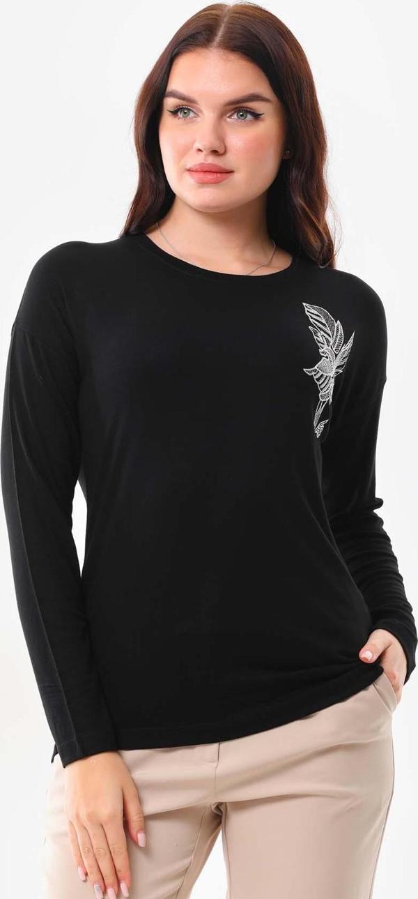 Sistas Kadın İşleme Detaylı Uzun Kol Bluz 23640 Siyah - Image 1