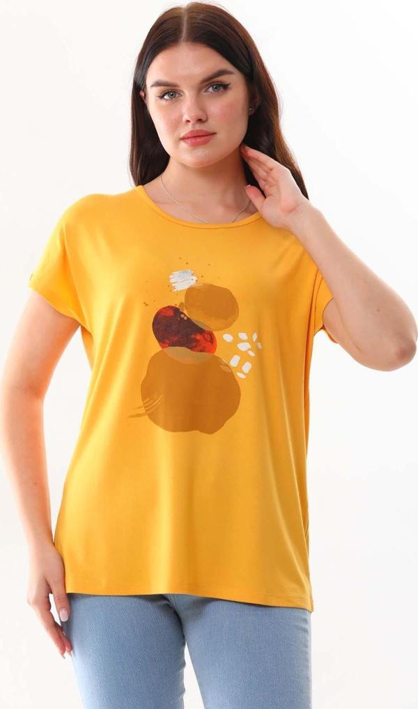 Sistas Kadın Desenli Kısa Kol Penye Bluz 23003 Sarı - Image 1