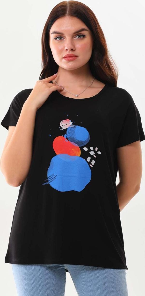 Sistas Kadın Desenli Kısa Kol Penye Bluz 23003 Siyah - Image 1