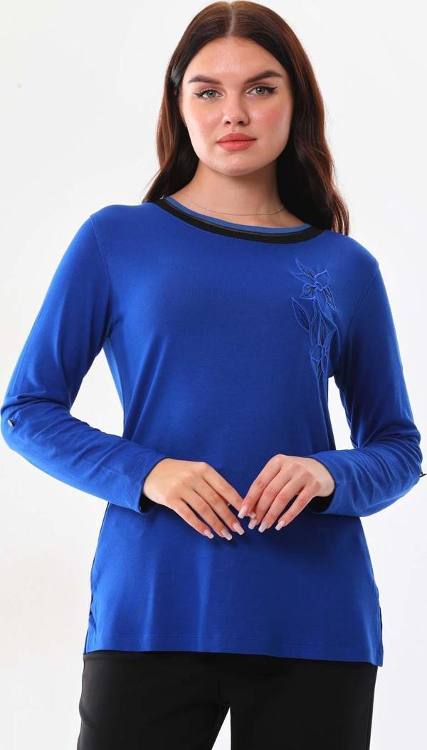 Sistas Kadın Çiçek İşlemeli Yaka Detaylı Bluz 23557 Saks - Image 1