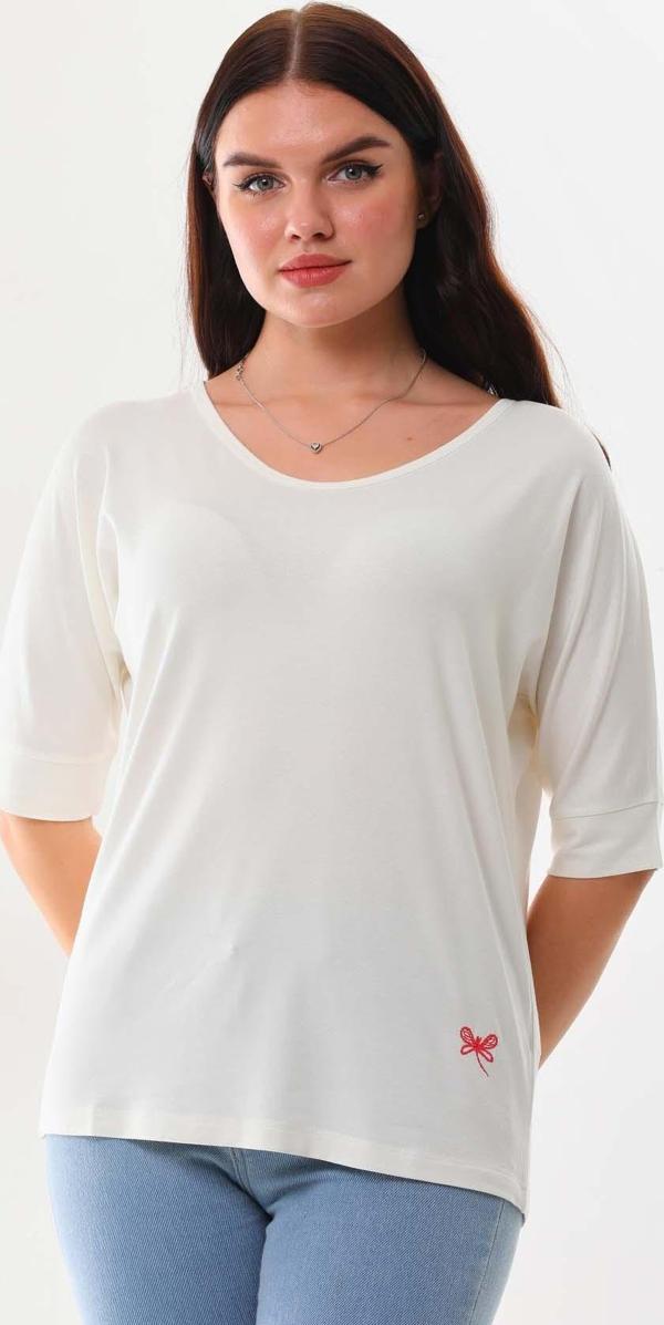 Sistas Kadın Bisiklet Yaka Kısa Kol Bluz 23009 Ekru - Image 1