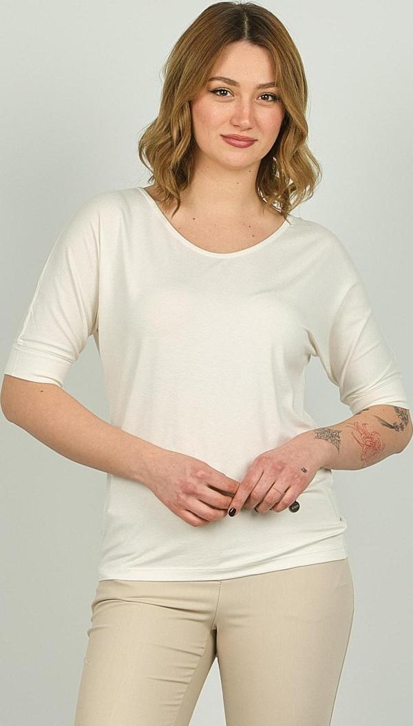 Sistas Kadın Bisiklet Yaka Yarım Kol Bluz 19101 Ekru - Image 1