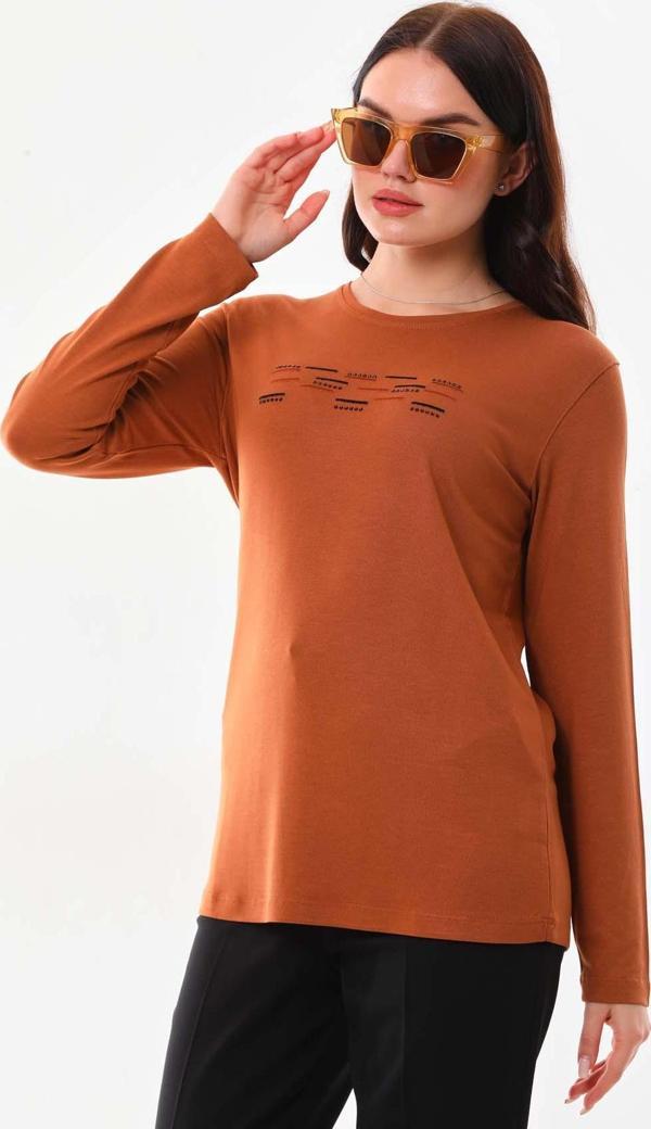 Sistas Kadın Taş Süsleme Detaylı Uzun Kol Bluz 23567 Camel - Image 1