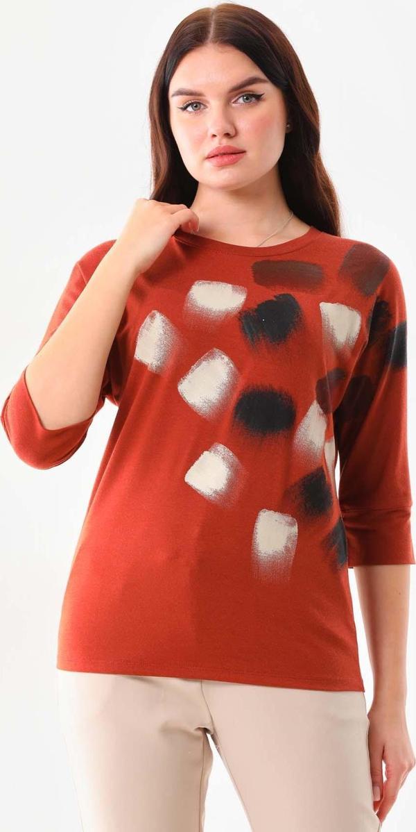 Sistas Kadın Desenli Bisiklet Yaka Bluz 23582 Kiremit - Image 1