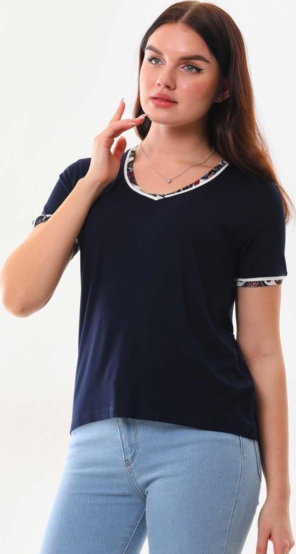 Sistas Kadın V Yaka Kısa Kol Bluz 23176 Lacivert - Image 1