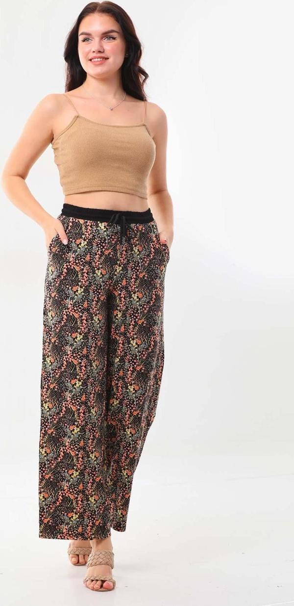 Sistas Kadın Belden Bağlamalı Desenli Rahat Form Pantolon 22527 Siyah - Image 1
