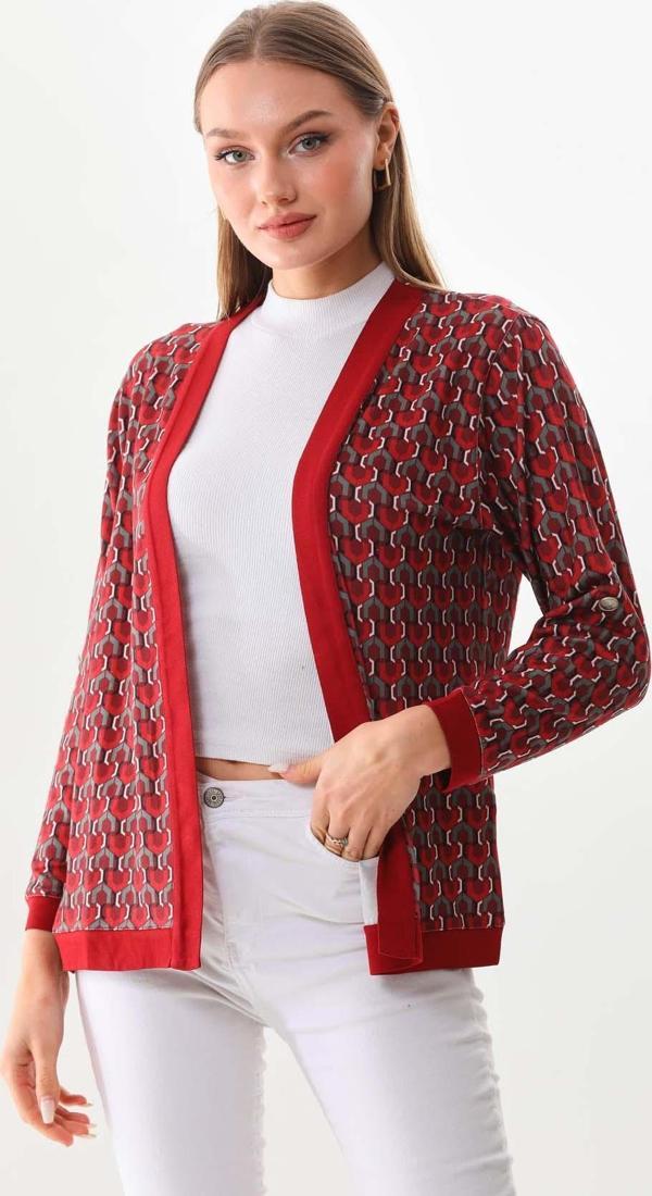 Sistas Kadın Desenli Kol Detaylı Ceket 23959 Bordo - Image 1
